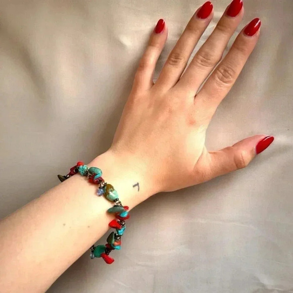 Southwestern boho coral and turquoise copper bracelet - Picture 1 of 5